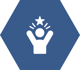 Person with star icon on hexagon.