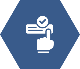 Hand clicking button with checkmark icon.